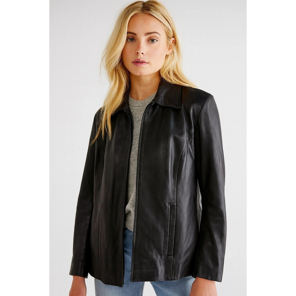 Vintage Butter Soft Leather Coat Womens Large Black Lambskin Plush Lined Y2K